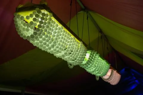 Spinball Bar with self made light installation with white spinballs Stock Photos