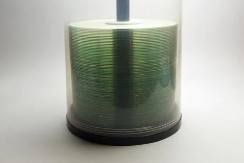 Spindle cake box, for blank DVDs storing. Big pack up to hundred discs,  ha.. Stock Photos