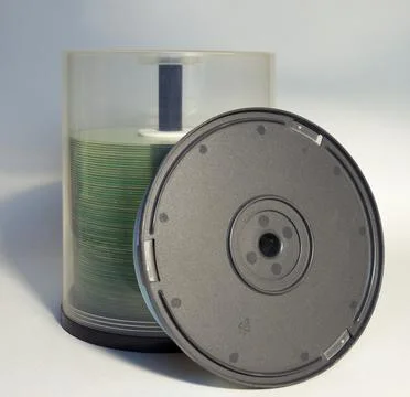 Spindle cake box, compact disc storage. showing clouded spindle, visible th.. Stock Photos