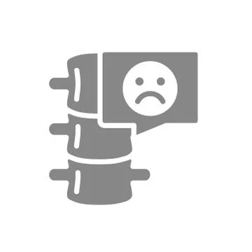 Spine with sad face in chat bubble grey icon. Skeleton symbol Stock Illustration