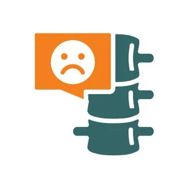 Spine with sad face in chat bubble colored icon. Diseased skeleton symbol Stock Illustration