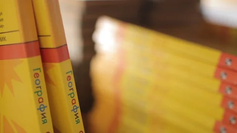 Spines of the textbooks Video stock 126478708