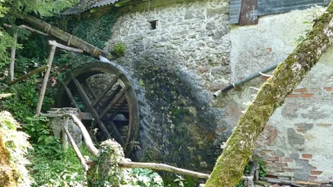 Spining Old Mill Wheel, side view Stock Footage 145053768
