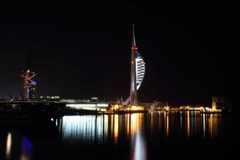 Spinnaker tower at night Stock Photos