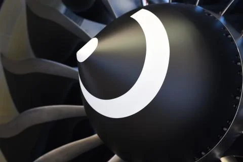 Spinner and compression blades on a jet engine Stock Photos