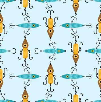 Spinner fishing tackle pattern seamless. Accessory for fishing background Stock Illustration