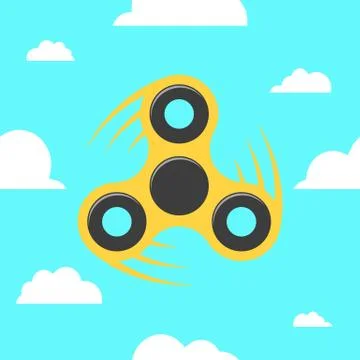 Spinner in a flat style. The yellow spinner turns against the blue sky. Fla.. Stock Illustration