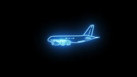 Spinning 3d neon Airplane motion graphics with plain black background Stock Footage 336965260