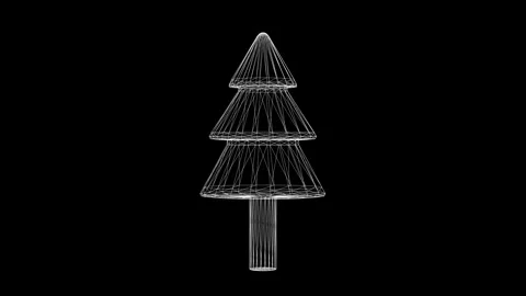 Spinning 3d wireframe Christmas tree motion graphics with plain black background Stock Footage 252568940