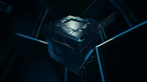 Spinning Abstract Techy Cube Cold Video stock 106570076