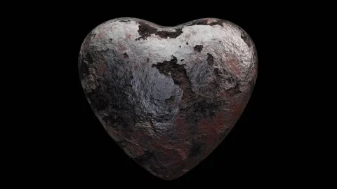 Spinning aged and weathered rusty silver metal heart rendered in UHD Stock Footage 272155057