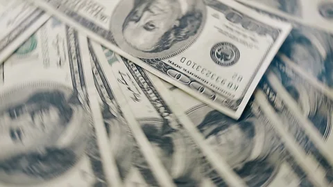 Spinning and falling 100 dollars USA banknotes. Wealth, crisis, investment Stock Footage 127427141