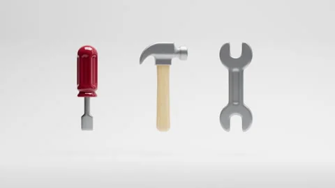 Spinning Basic Handtool  Set of Scredriver, Hammer and Wrench Video stock 283792413