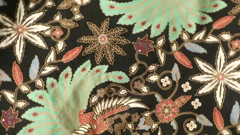 Spinning batik fabric, Indonesia unique pattern textile, textured background Stock Footage 273295843