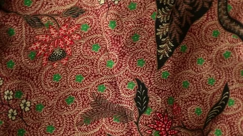 Spinning batik fabric, Indonesia unique pattern textile, textured background Stock Footage 273295966