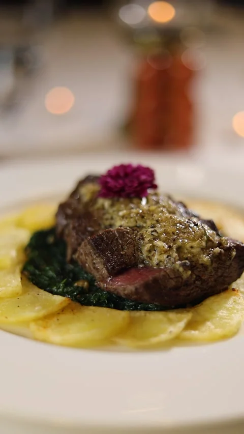 Spinning Beef Steak Stock Footage 293486742