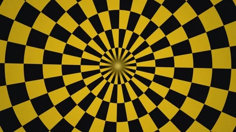 Spinning black and yellow checkered pattern creates visual Stock Footage 339514865
