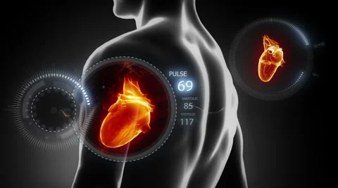 Spinning body with heart and pulse trace Stock Footage