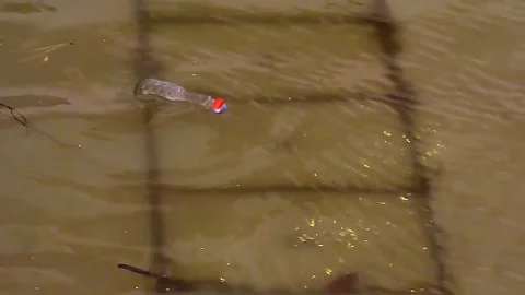 Spinning bottle in the river waters Video stock 145714750