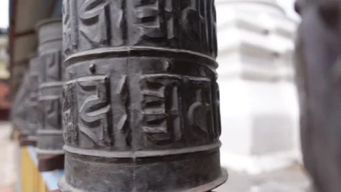 Spinning Buddhist Prayer Wheels Stock Footage 284377598