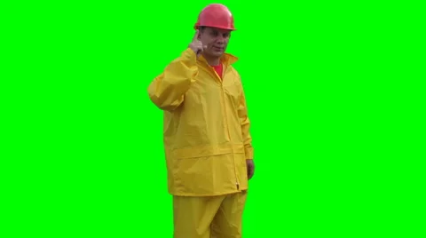 Spinning builder calls to attention on the Green Screen LOOP Full HD Stock Footage 1059420