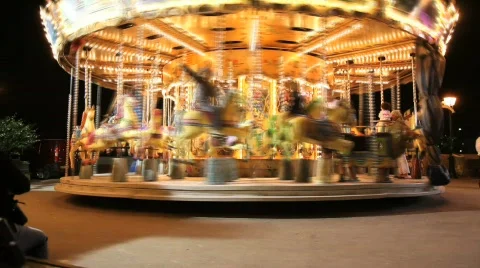 Spinning Carousel at Amusement Park Stock Footage 533424