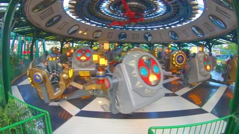 Spinning carousel in fast motion in Tivoli amusement park, Copenhagen, Denmark. Video stock 131976701