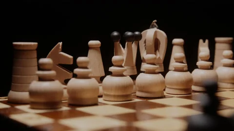 Spinning chess board, game start. Army and battle symbol. Stock Footage 148438564