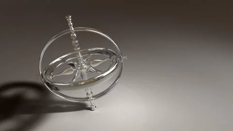Spinning chrome gyroscope object on a shaded generic background Stock Illustration
