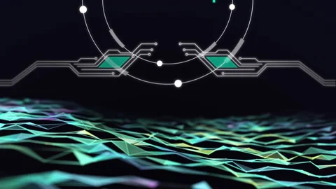 Spinning circles and microprocessors against plexus network Video stock 139542335