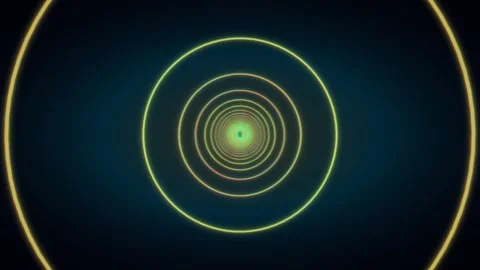 Spinning circles with glowing edges on dark background Stock Footage 337064471