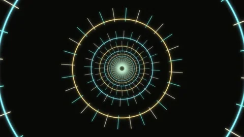 Spinning circles of light in a dark space Stock Footage 337064558