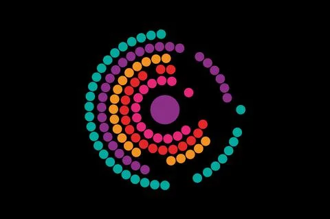 Spinning circles vector logo. Abstract colorful dotted circles swirl image logo Stock Illustration
