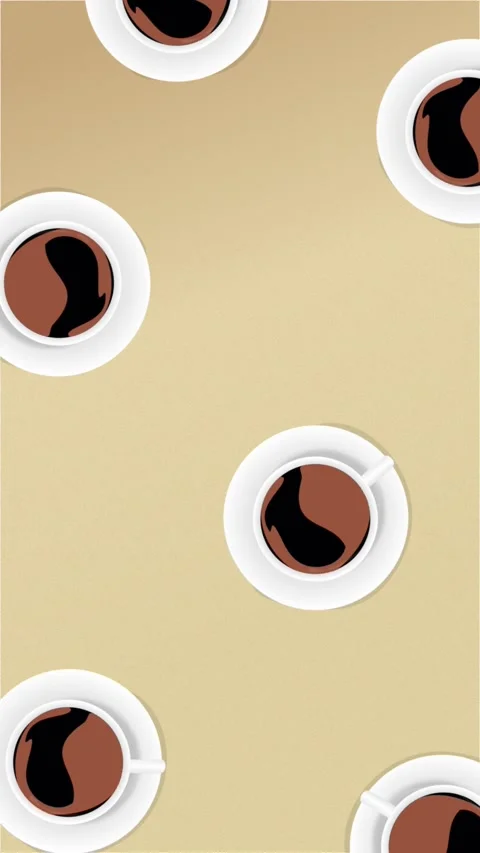 Spinning Coffee Cups on a Light Background in Top-Down View Video stock 282679534