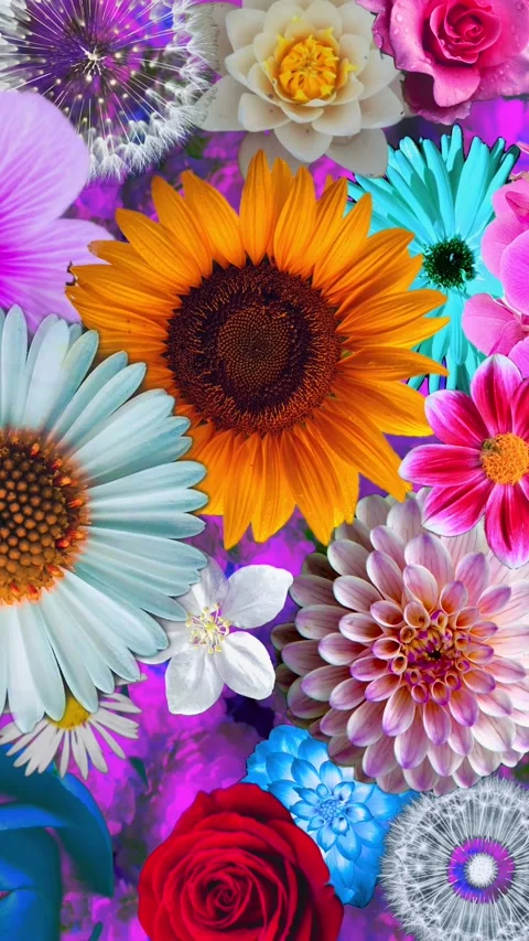 Spinning colored flowers background animation Stock Footage 204725048