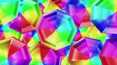 Spinning colorful rainbow gradient umbrellas or parasols 3D animation Stock Footage 220792960