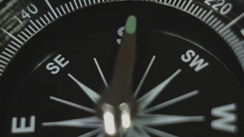 Spinning compass arrow pointing to South Stock Footage 87355286