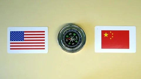 Spinning compass between China and United States of America Stock Footage 241565149