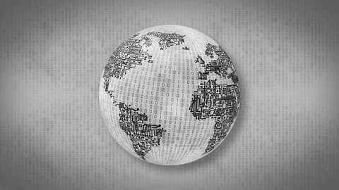 Spinning computer circuit digital Earth with numbers background Video stock 82695093