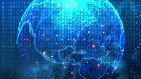 Spinning cyber  globe sphere with the arrow and random binary numeric 0 1 Stock Footage 147519918