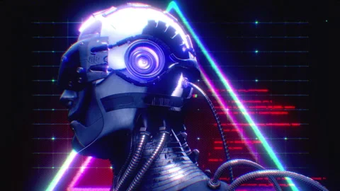 Spinning Cyberpunk Robot Stock Footage 263333605