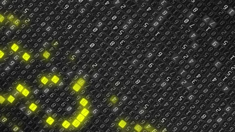 A Spinning digital code with bright yellow highlighted numbers Video stock 155222843