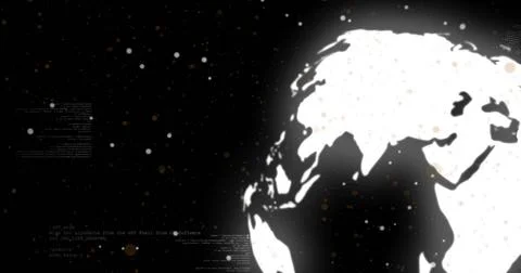 Spinning digital globe projecting code fragments and scattered light particles Stock Illustration