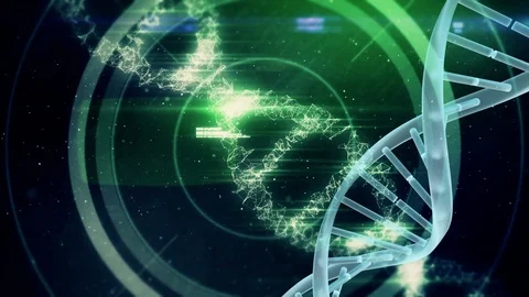 Spinning DNA against codes and futuristic circles Video stock 104959456