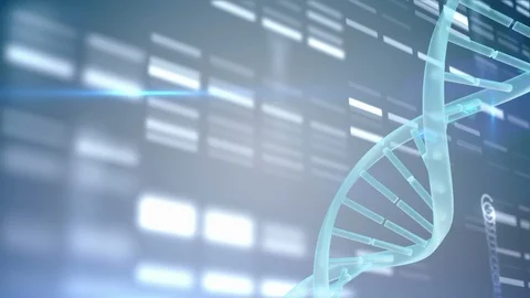 Spinning DNA with binary codes against light effects Stock Footage 104954822