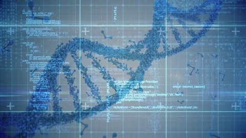 Spinning DNA helix against digital code Stock Footage