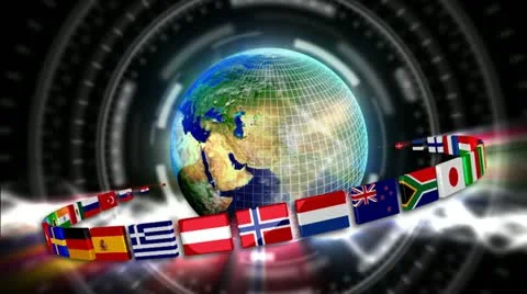 Spinning Earth with Flags - Earth 89 (HD) Stock Footage