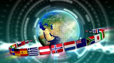 Spinning Earth with Flags - Earth 91 (HD) Stock Footage 20530293