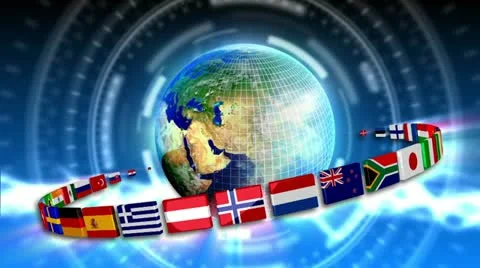 Spinning Earth with Flags - Earth 92 (HD) Stock Footage 20530818