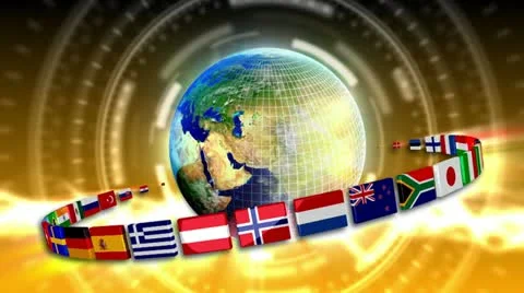 Spinning Earth with Flags - Earth 95 (HD) Stock Footage